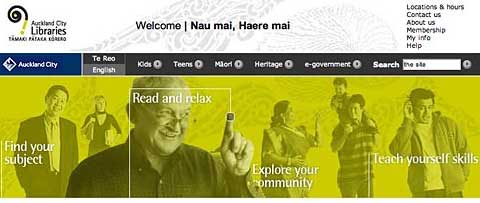 front page of the Auckland City Libraries website